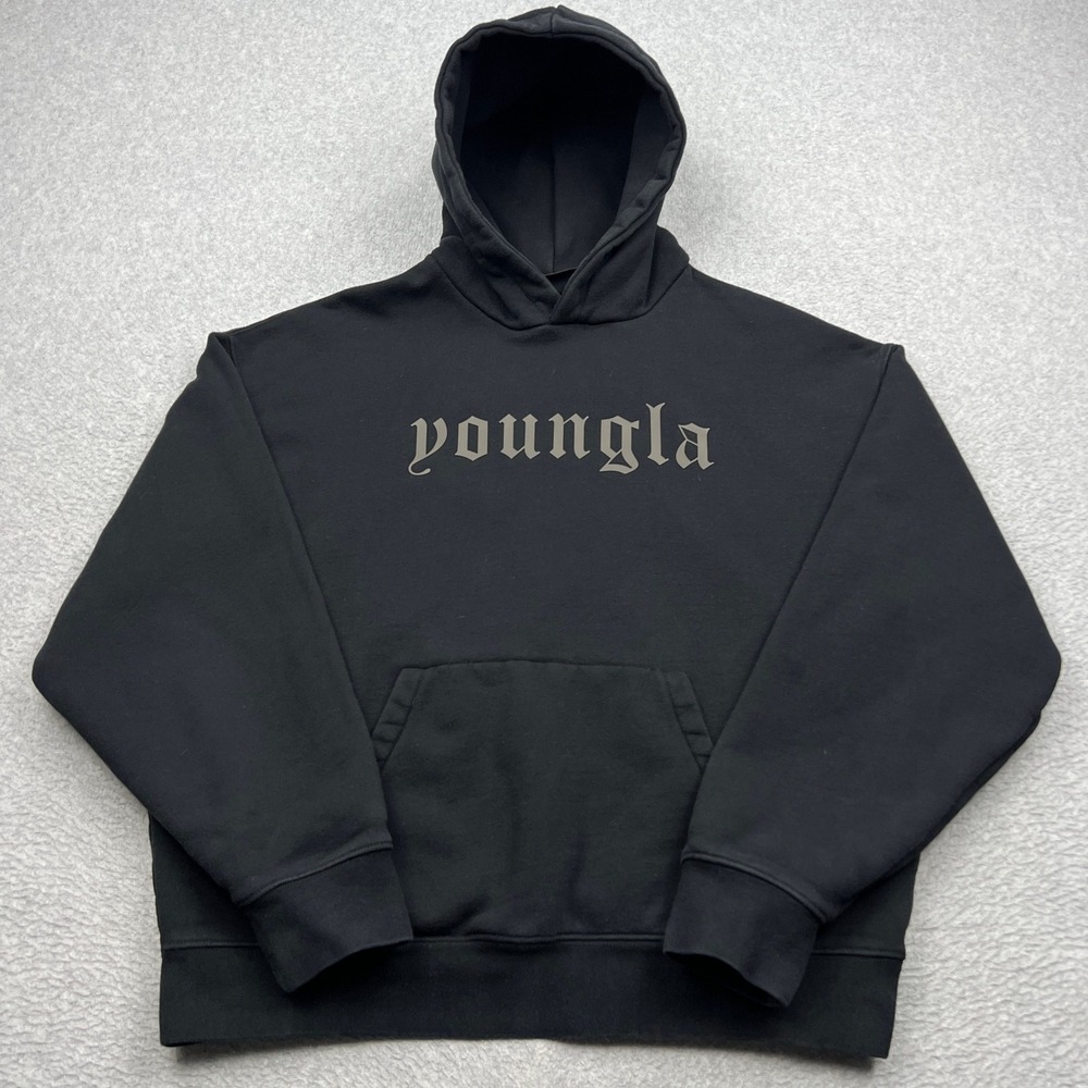 YoungLA Cloud 9 Hoodie Mens Medium Black Graphic Relaxed Fit Fleece Pullover 566